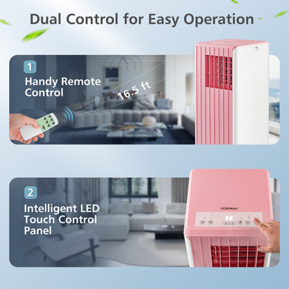 3-in-1 10000 BTU Air Conditioner with Humidifier and Smart Sleep Mode-Pink