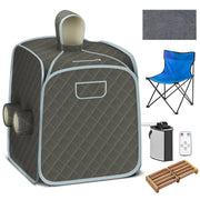 800W 2 Person Portable Steam Sauna Tent SPA with Hat Side Holes 3L Steamer-Coffee - Gray