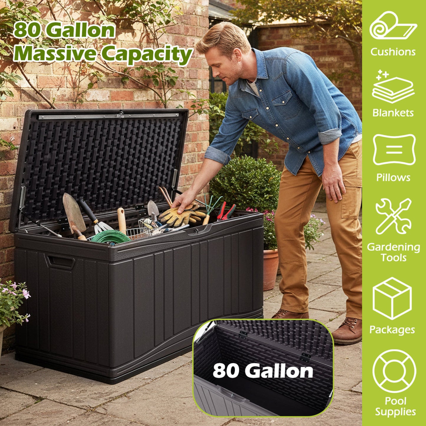 80 Gallon Outdoor Deck Box with Lockable Lid