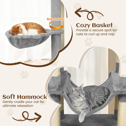 80 Inches Tall Cat Tree with 2 Large Condos and Dangling Toys-Light Gray