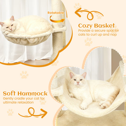 80 Inches Tall Cat Tree with 2 Large Condos and Dangling Toys-Beige