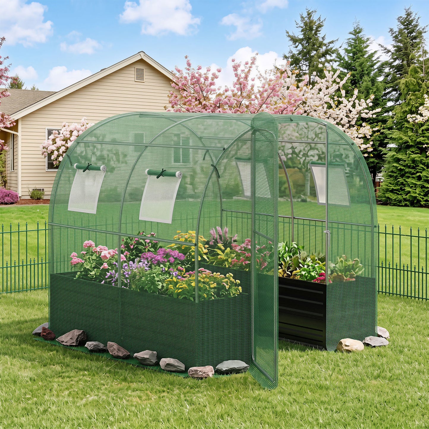 Walk-In Greenhouse with Planter Bed 80" x 79" x 79"