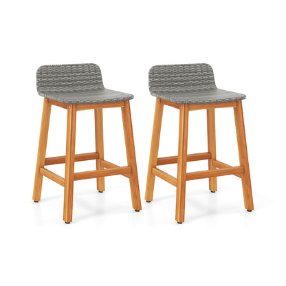 Solid Acacia Wood Bar Stools Set of 2 with Backrests and Footrests for Porch-Brown - Gray