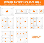 25Pcs Clear Plastic Drawer Organizers Set 4 Sizes