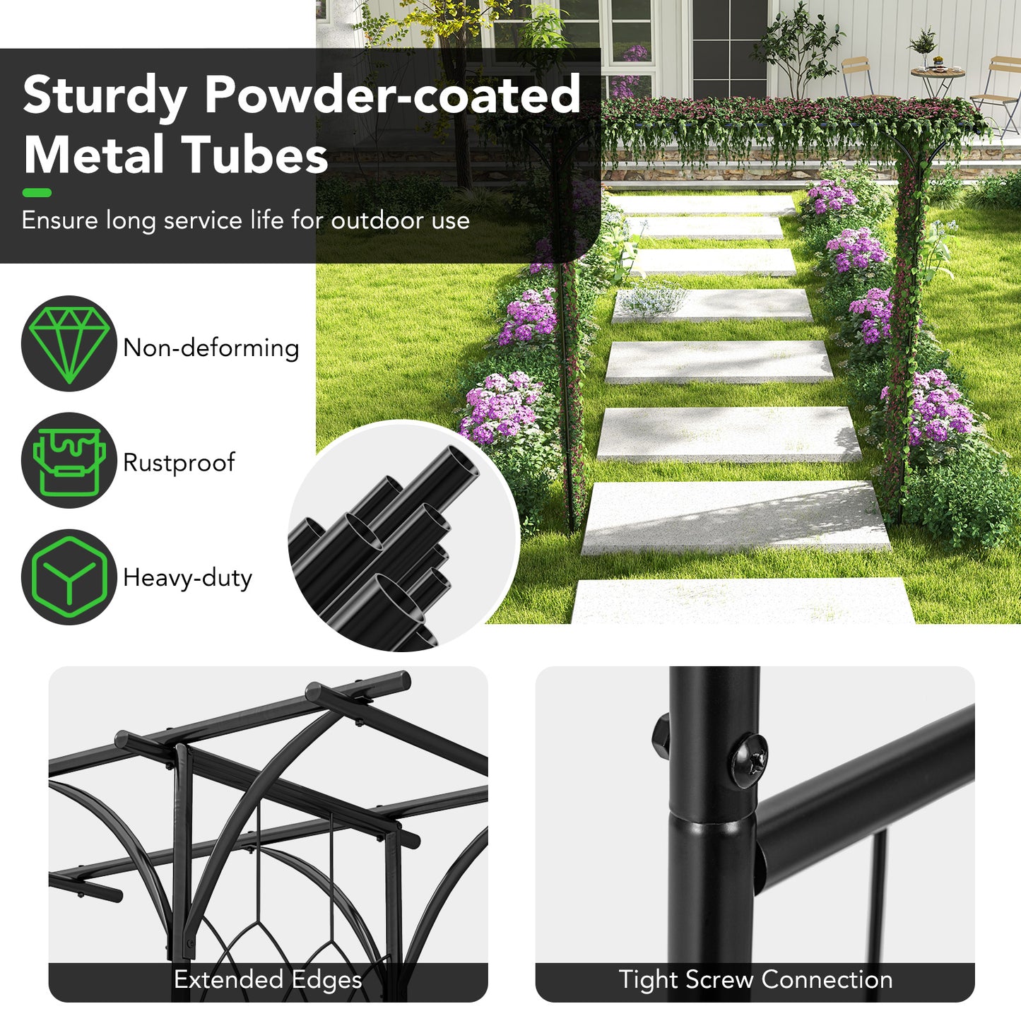 81 Inch Garden Arbor Metal Archway for Climbing Plants-Black