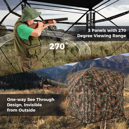 82 Inch Tall Hunting Blind 270° One Way See Through Ground Tent for 3-4 People