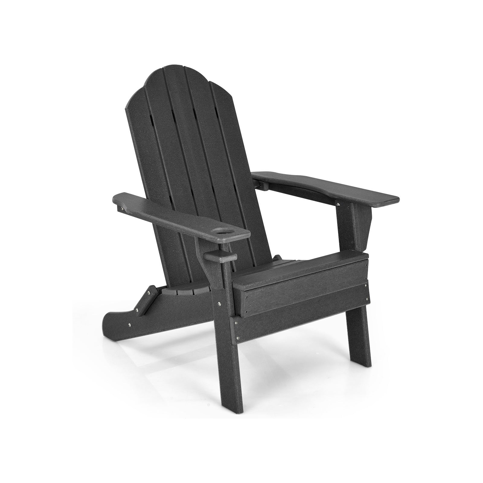 Foldable Weather Resistant Patio Chair with Built-in Cup Holder-White - Black