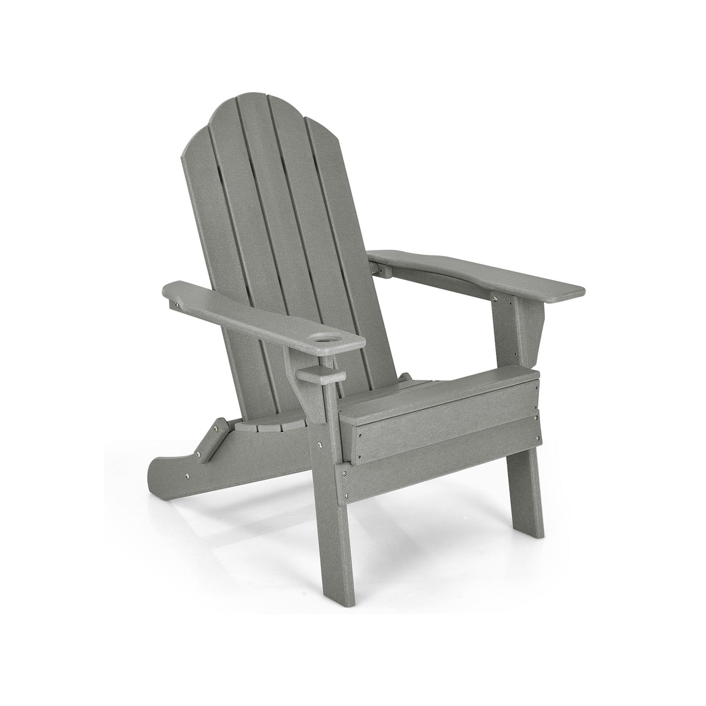 Foldable Weather Resistant Patio Chair with Built-in Cup Holder-White - Gray