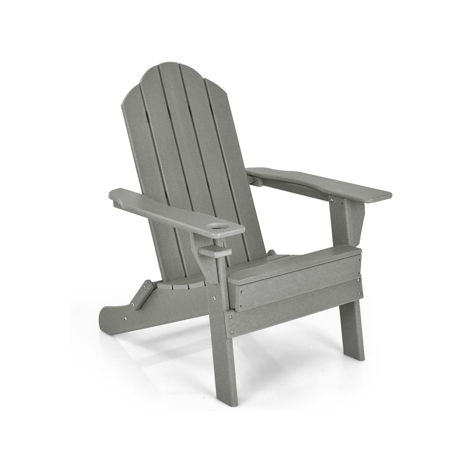 Foldable Weather Resistant Patio Chair with Built-in Cup Holder-White - Gray