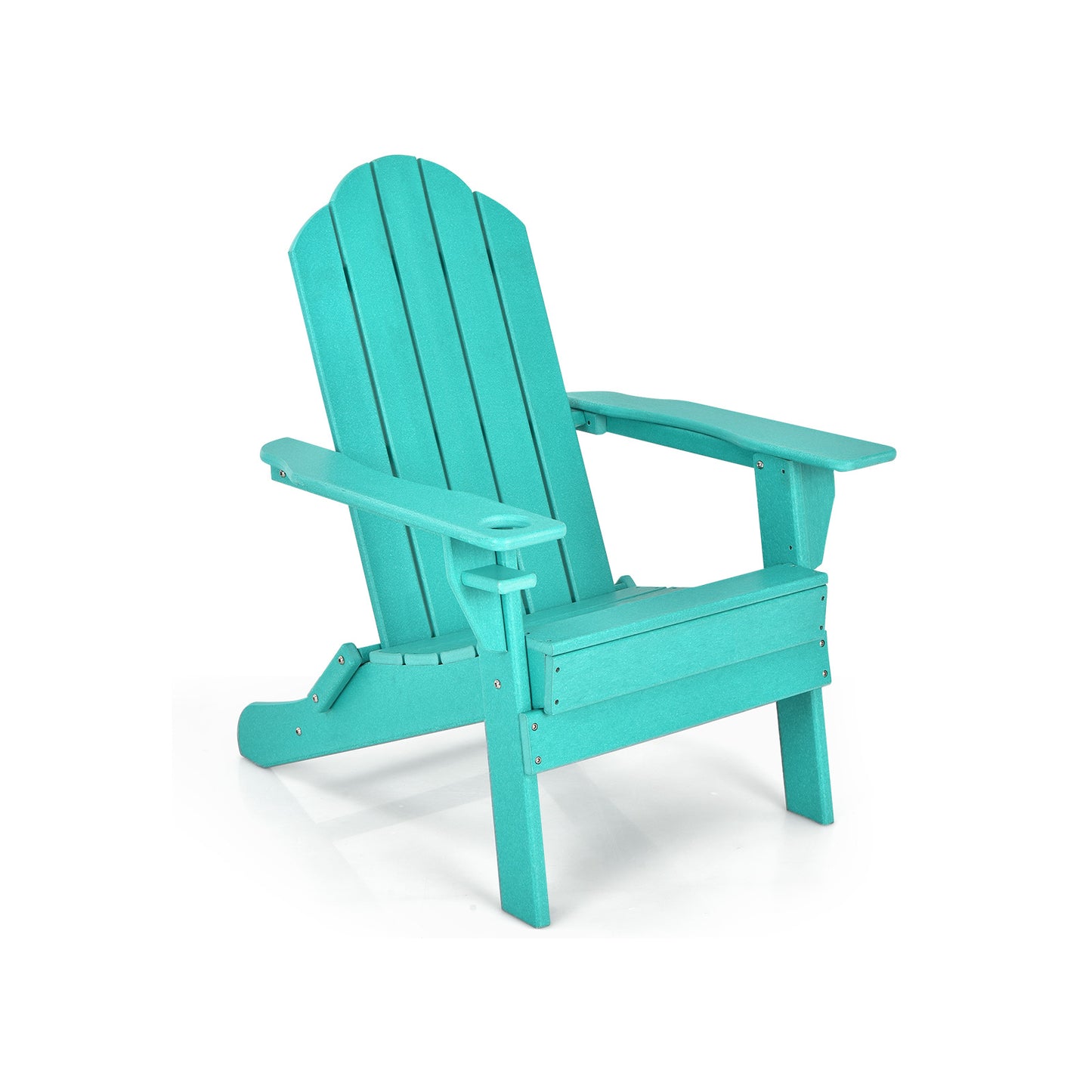 Foldable Weather Resistant Patio Chair with Built-in Cup Holder-White - Turquoise