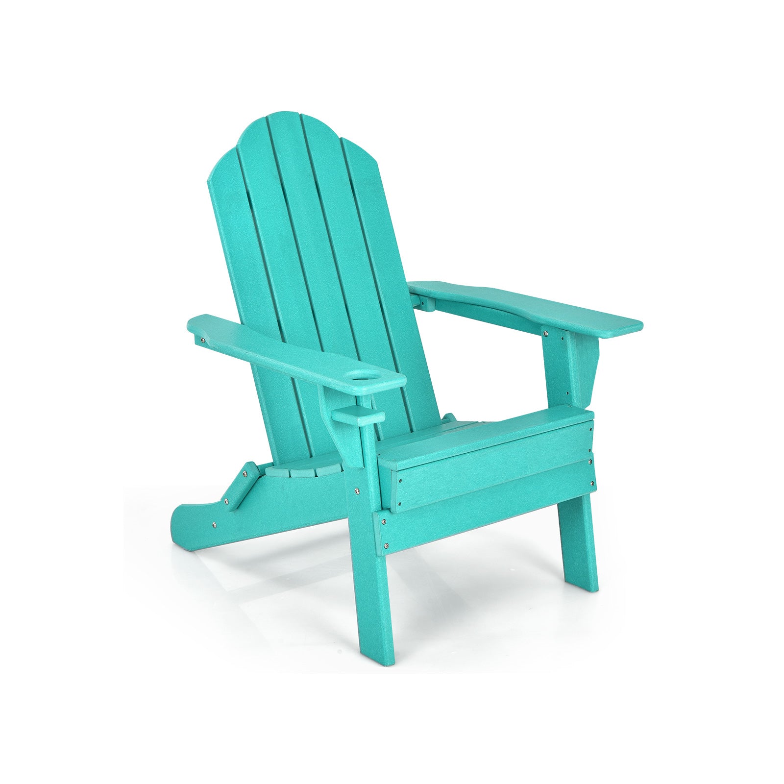 Foldable Weather Resistant Patio Chair with Built-in Cup Holder-White - Turquoise