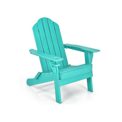 Foldable Weather Resistant Patio Chair with Built-in Cup Holder-White - Turquoise