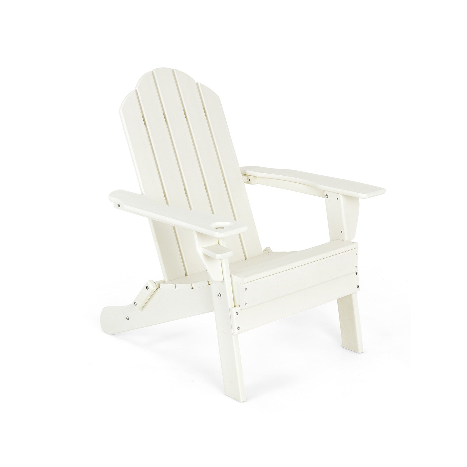 Foldable Weather Resistant Patio Chair with Built-in Cup Holder-White - White