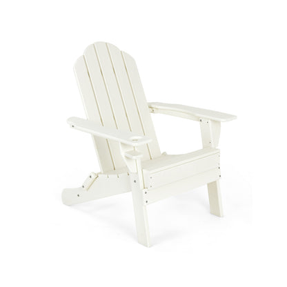 Foldable Weather Resistant Patio Chair with Built-in Cup Holder-White - White