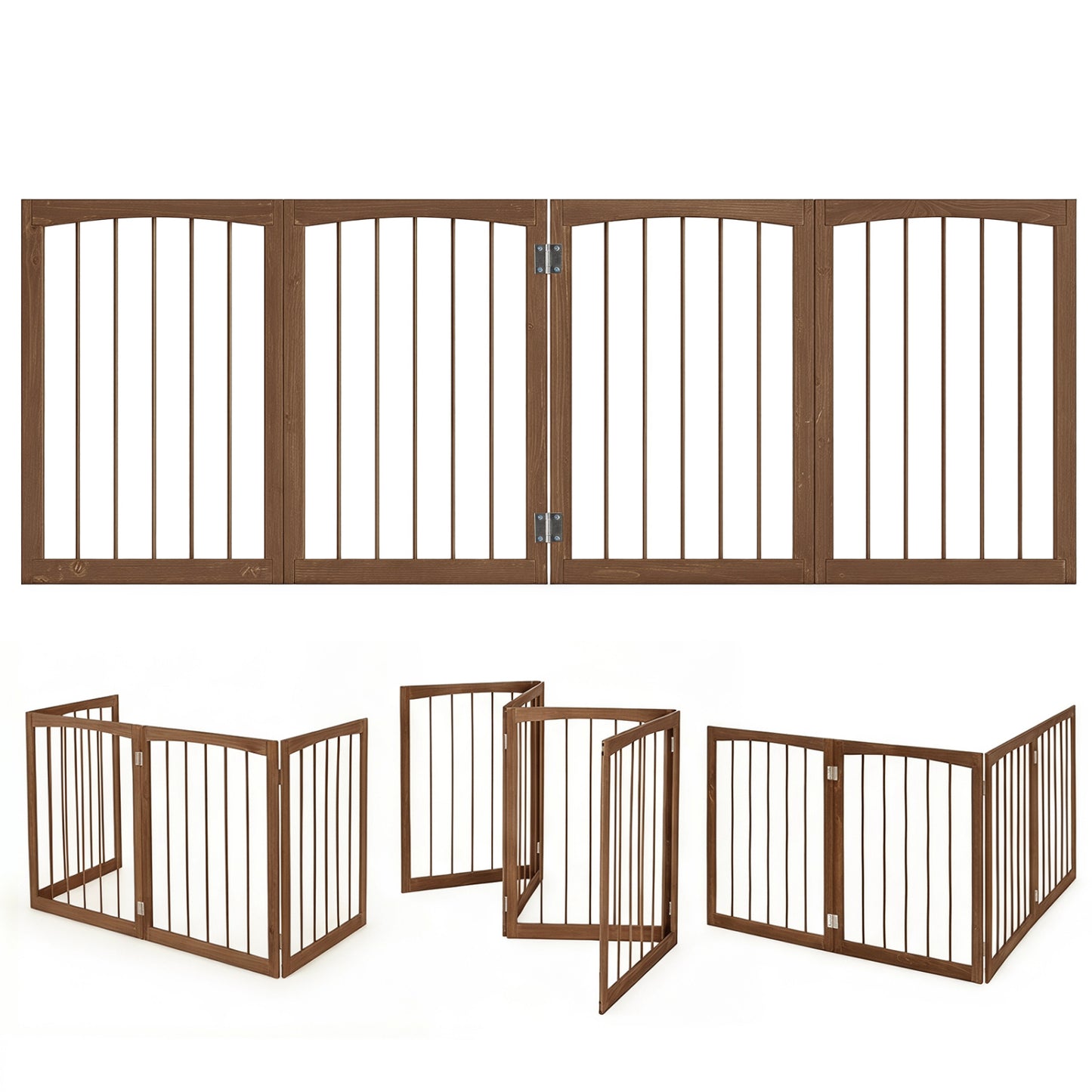 4-Panel Wooden Pet Gate 83" x 30" Freestanding Dog Fence