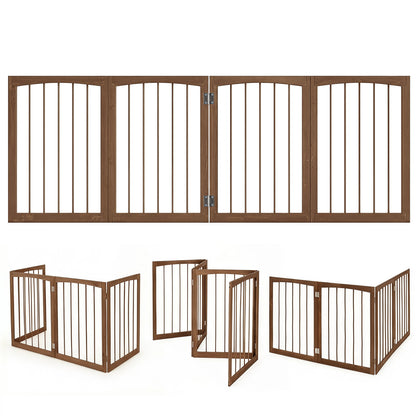 4-Panel Wooden Pet Gate 83" x 30" Freestanding Dog Fence