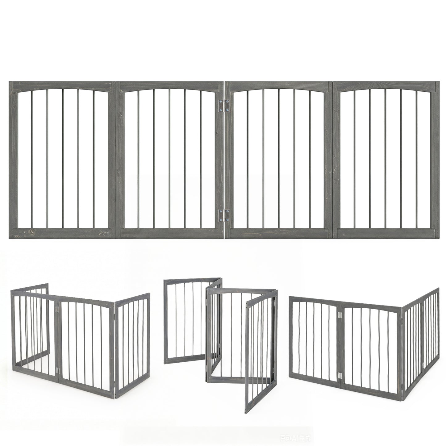 4-Panel Wooden Pet Gate 83" x 30" Freestanding Dog Fence