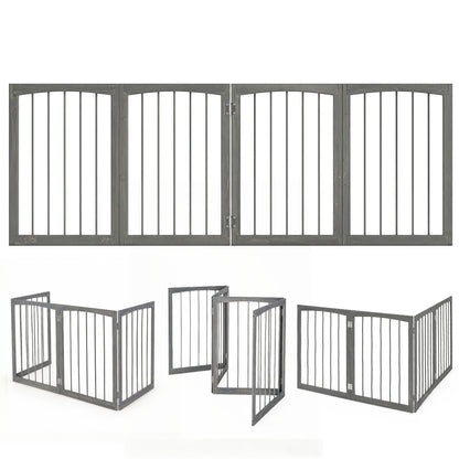 4-Panel Wooden Pet Gate 83" x 30" Freestanding Dog Fence