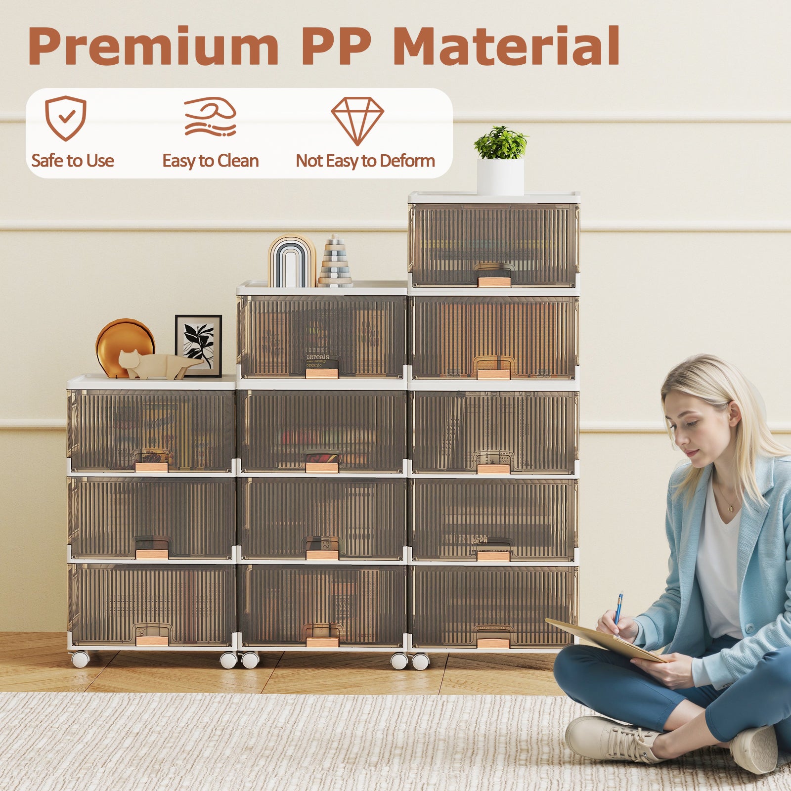 3/4/5/6-Cube Stackable Storage Bins with Detachable Wheels-3 Cube