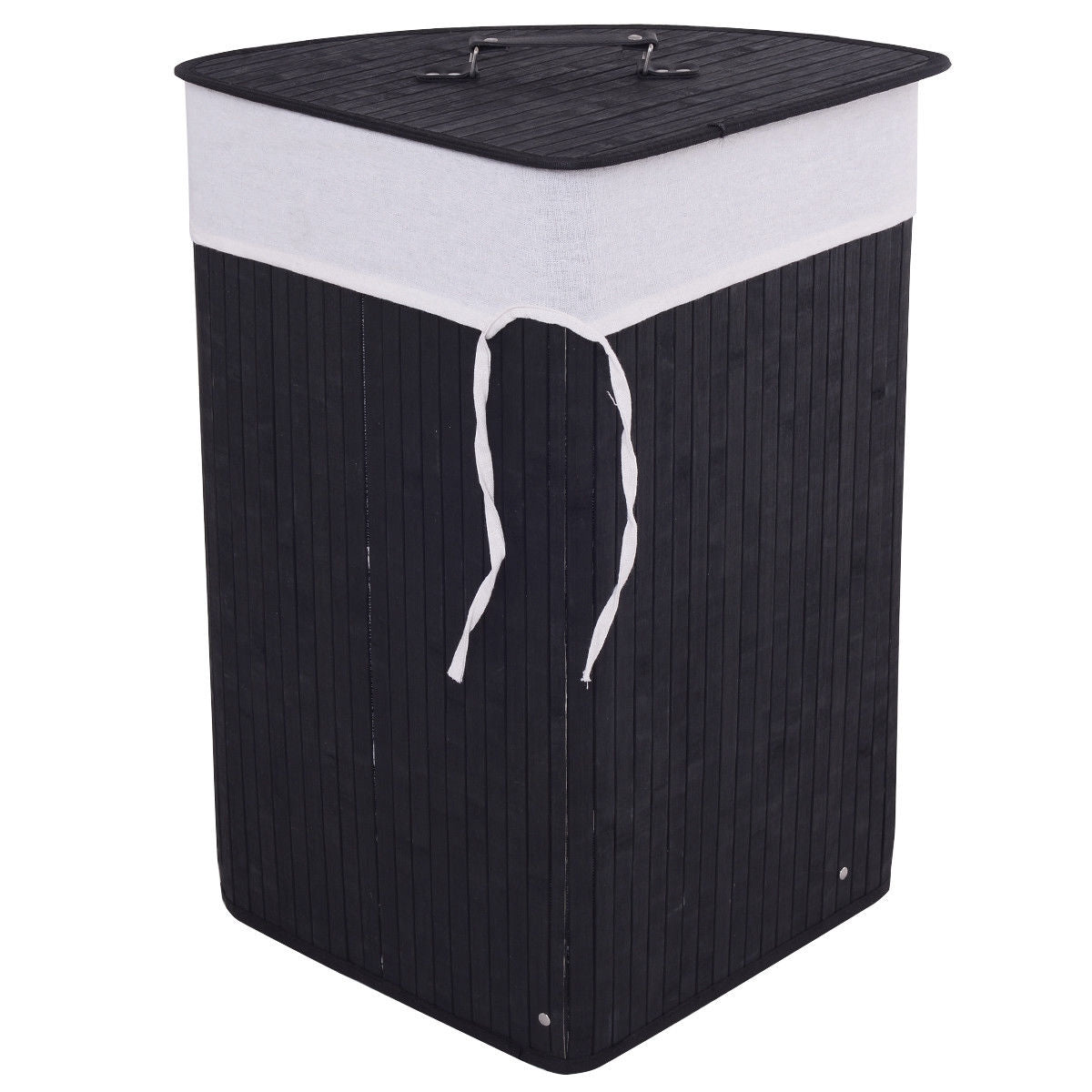 Corner Bamboo Hamper Laundry Basket-Natural - Black