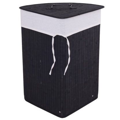 Corner Bamboo Hamper Laundry Basket-Natural - Black
