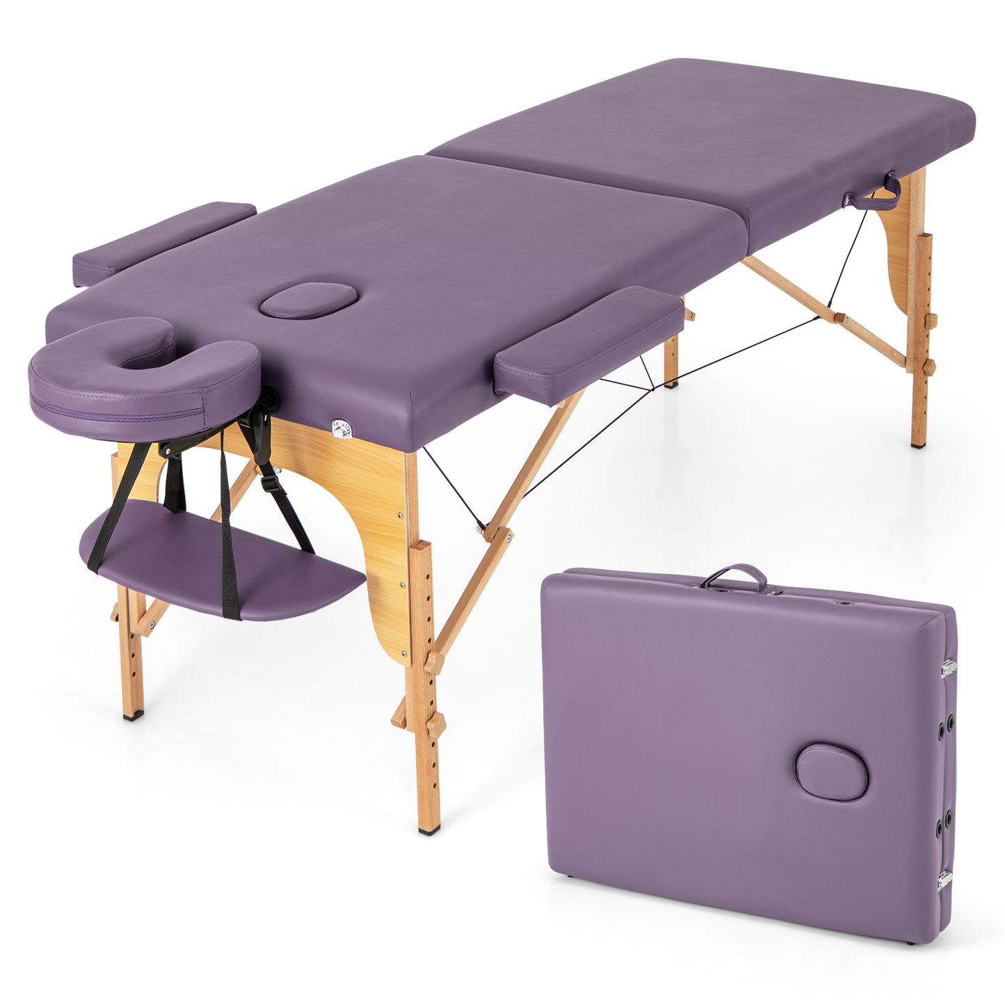 84 Inch Foldable Massage Table with Carrying Bag and Height Adjustable-Black - Purple