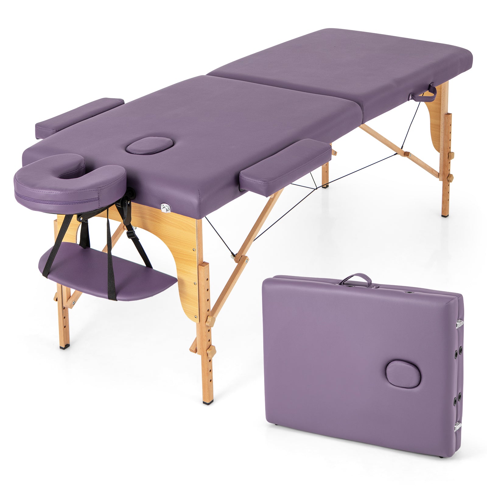 84 Inch Foldable Massage Table with Carrying Bag and Height Adjustable-Black - Purple