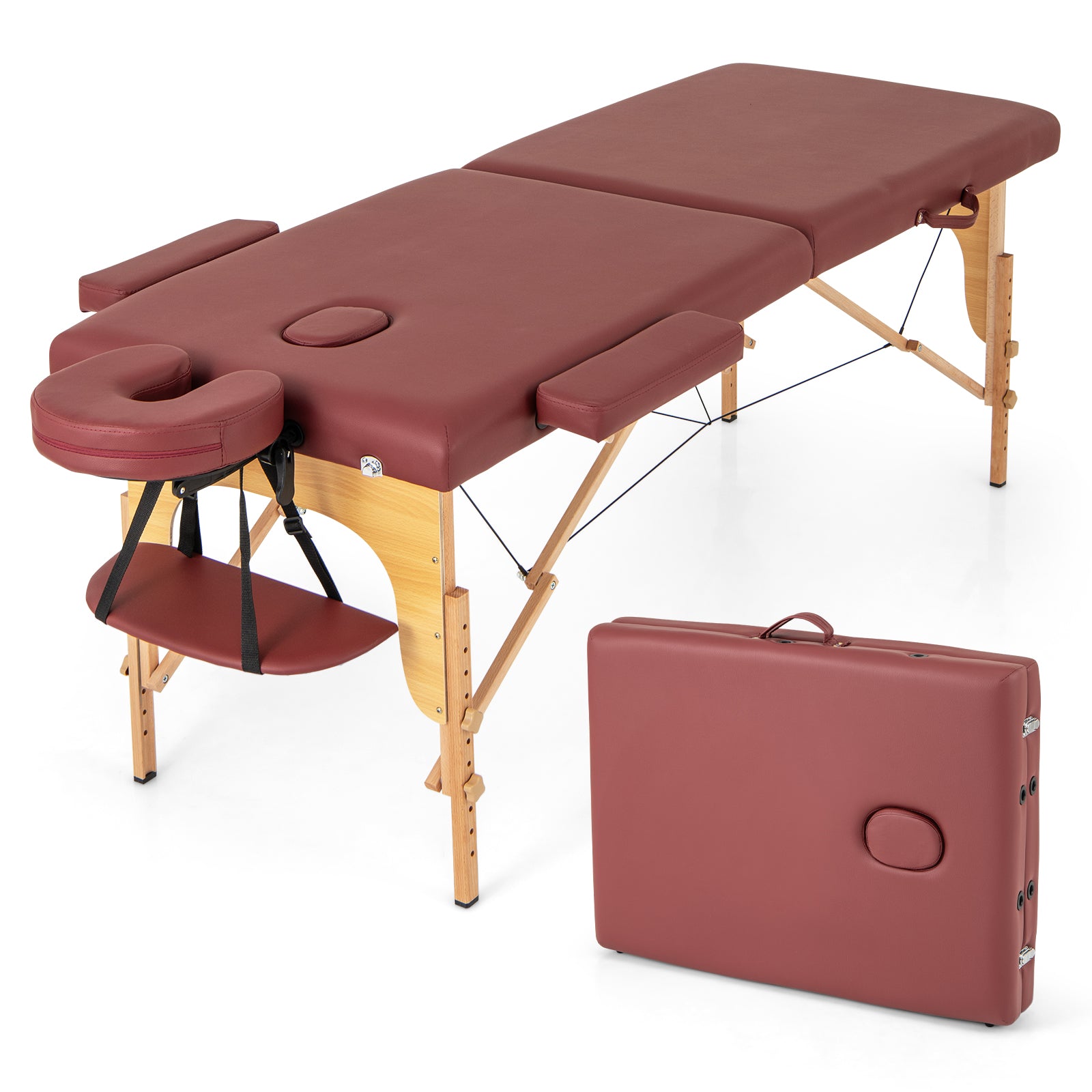 84 Inch Foldable Massage Table with Carrying Bag and Height Adjustable-Black - Red