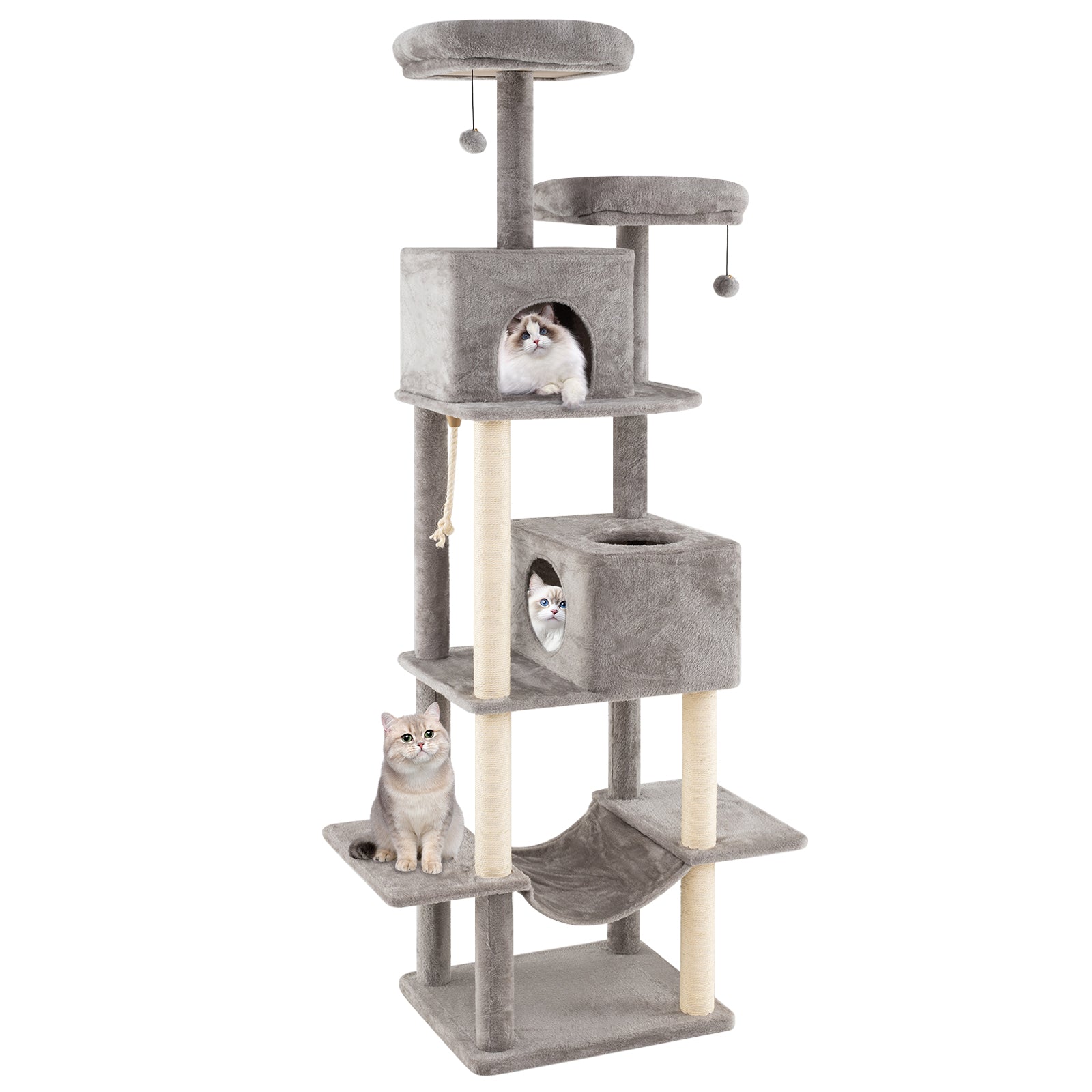 84 Inch Large Cat Tree with 2 Condos and 2 Soft Plush Perches for Indoor Cats-Gray