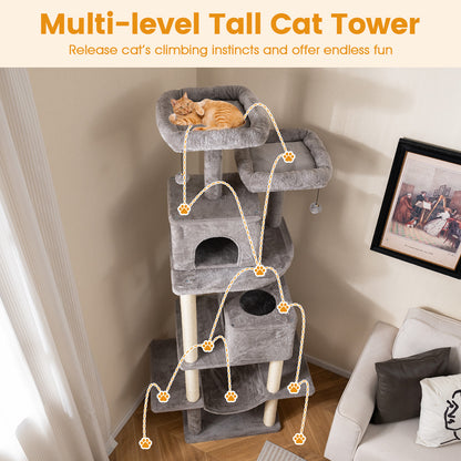 84 Inch Large Cat Tree with 2 Condos and 2 Soft Plush Perches for Indoor Cats-Gray