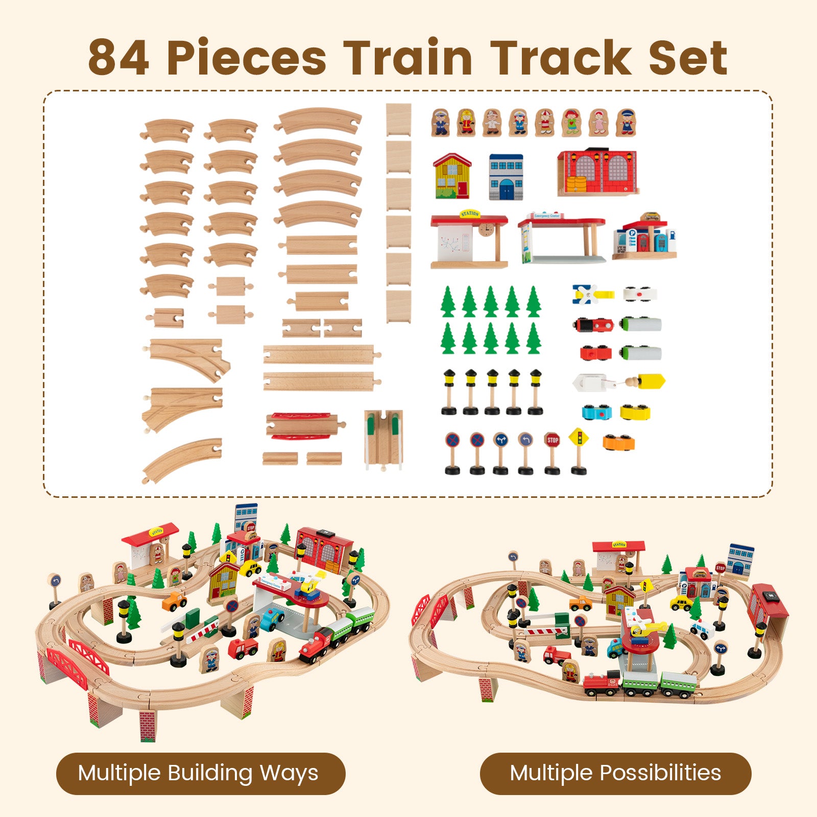 84-Piece Train and Building Block Table with Reversible Top and Creative Play Surface