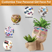 Girl Face Planter Pot Dual Opening Flower Pot With Drainage Hole Lady Head Resin Plant Pot