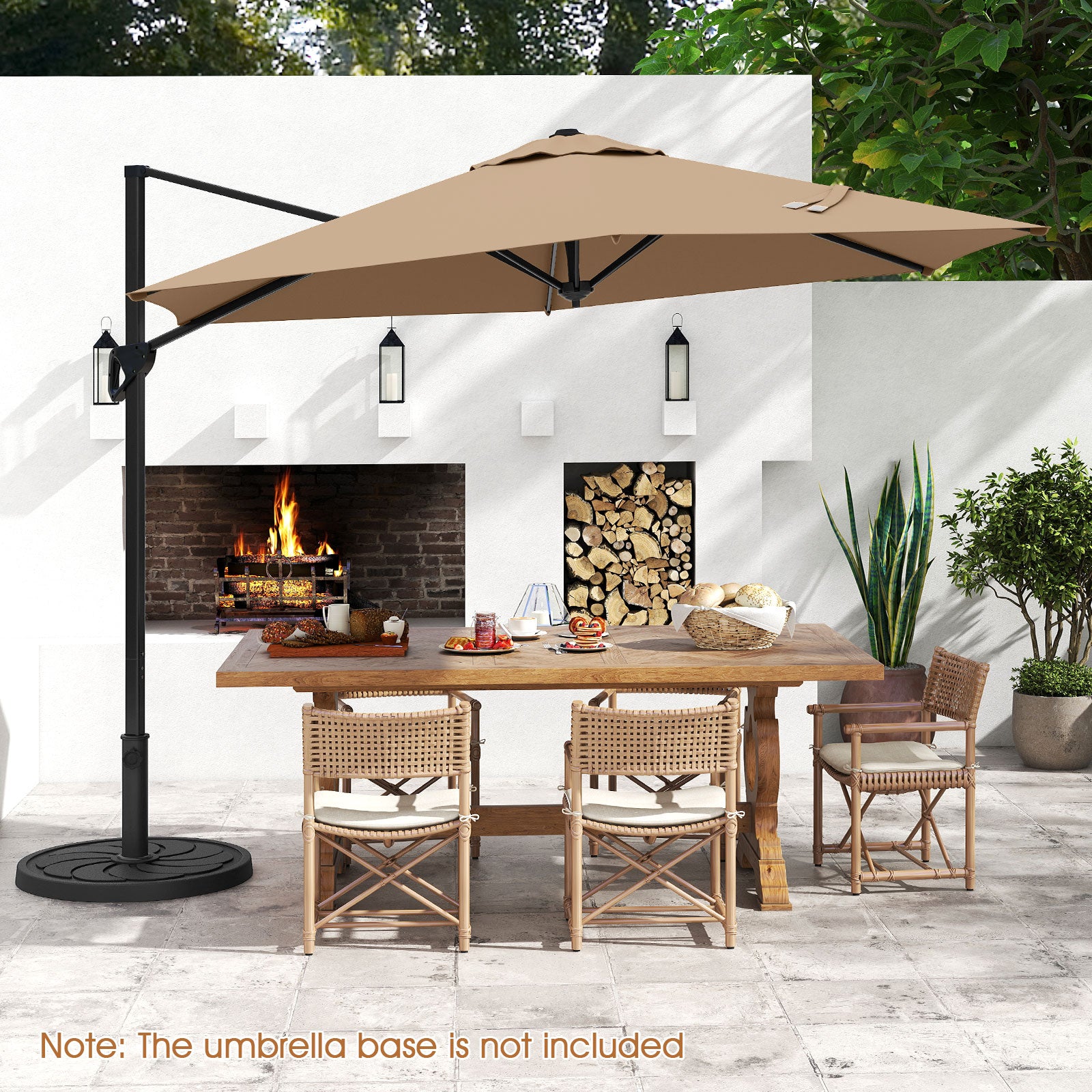 9 FT Cantilever Patio Umbrella with Vented Top and Sun-Protective Canopy-Brown