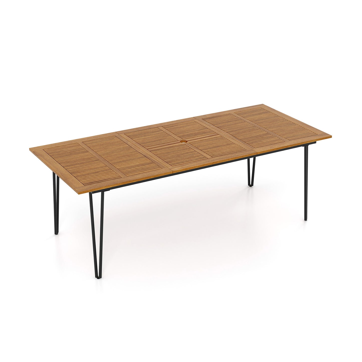 63 Inch Rectangular Outdoor Dining Table for 6 People with Acacia Wood Tabletop and Umbrella Hole-63 inches - 86.5 Inches