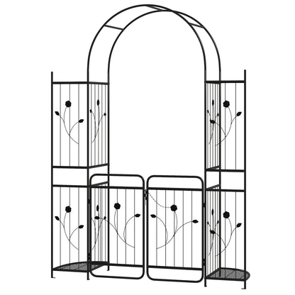 87 inch Tall Garden Arch with Gate Planter Shelves Climbing Trellises