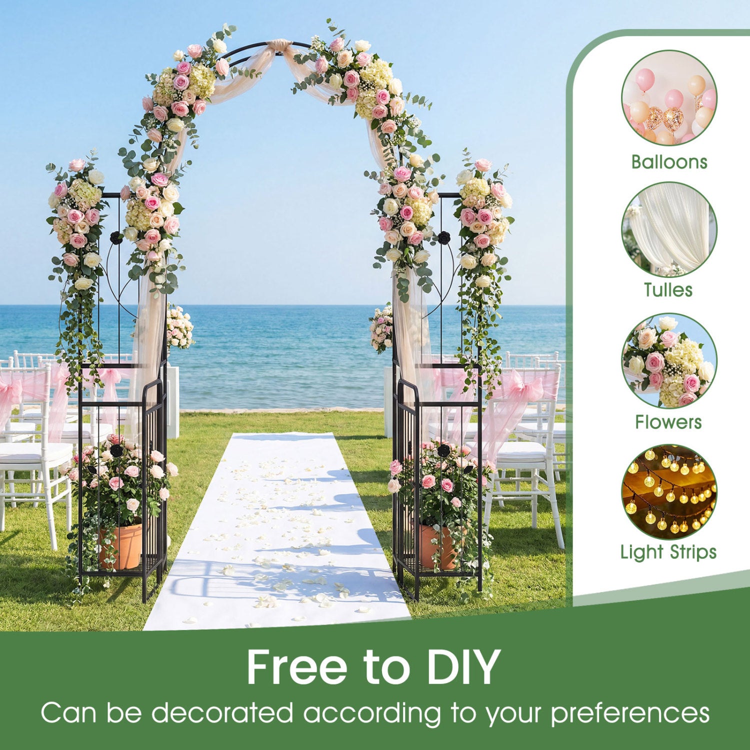 87 inch Tall Garden Arch with Gate Planter Shelves Climbing Trellises