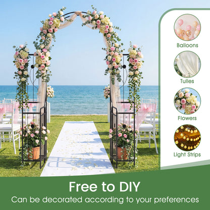 87 inch Tall Garden Arch with Gate Planter Shelves Climbing Trellises