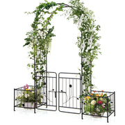 87 Inches Garden Arbor with Lockable Gate Side Planters-Black