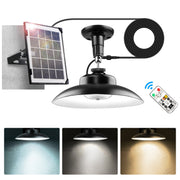 Solar Shed Light with Separate Panel Wall Mounted Solar Pendant Light Indoor Outdoor with Remote Timer 3 Modes 3 Light Colors IP 55 Waterproof for Gaz