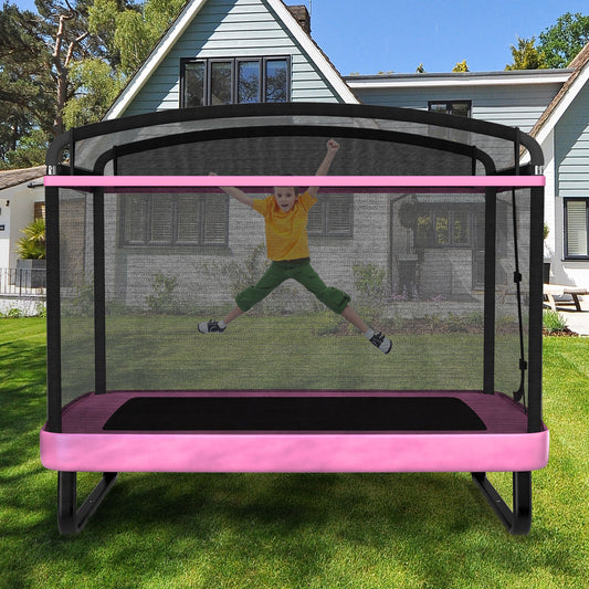 6 FT Kids Trampoline with Swing and Horizontal Bar Small Rectangle Trampoline-Pink