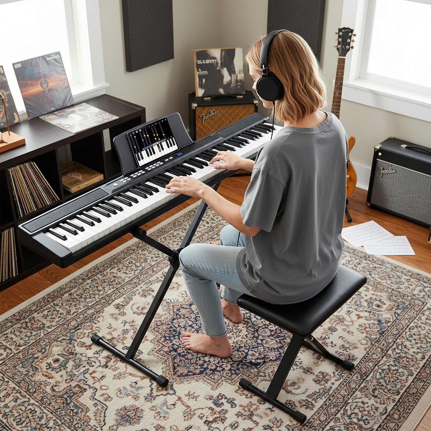 88-Key Electric Piano Keyboard with Adjustable Stand and Portable Bag-Black