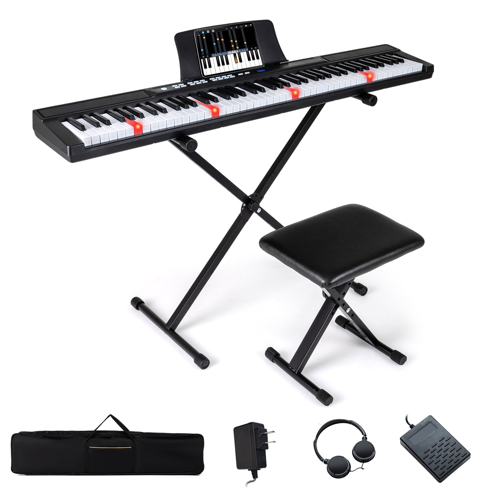 88-Key Electric Piano Keyboard with Adjustable Stand and Portable Bag-Black