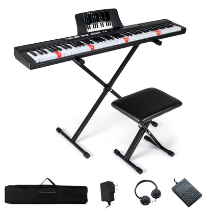 88-Key Electric Piano Keyboard with Adjustable Stand and Portable Bag-Black