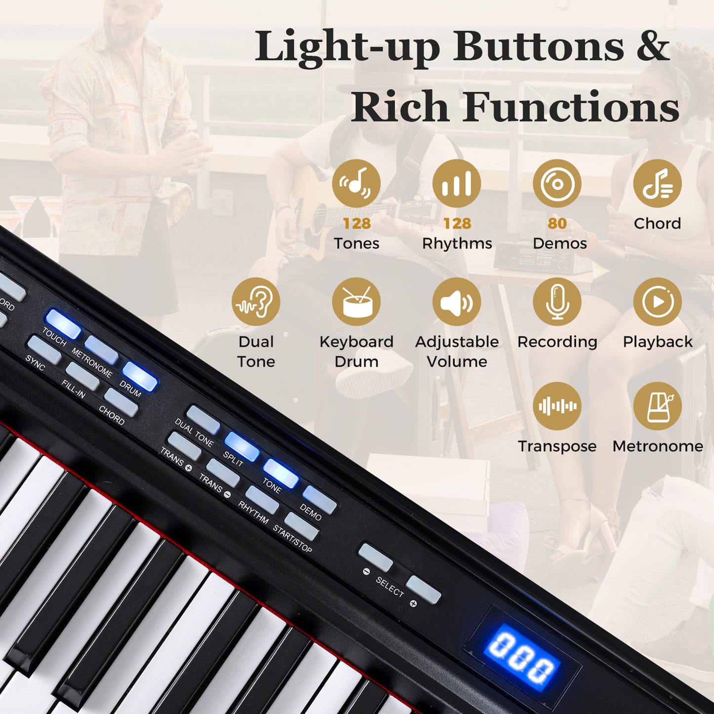 88-Key Electric Piano Keyboard with Adjustable Stand and Portable Bag-Black