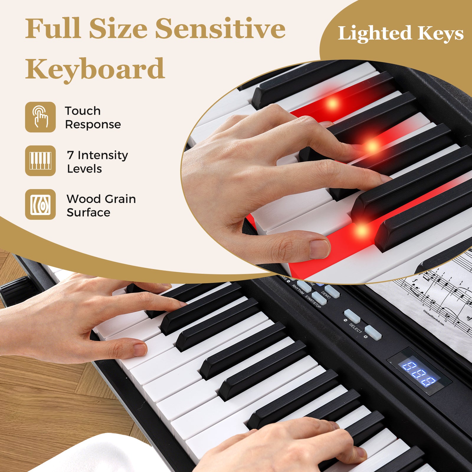 88-Key Electric Piano Keyboard with Adjustable Stand and Portable Bag-Black