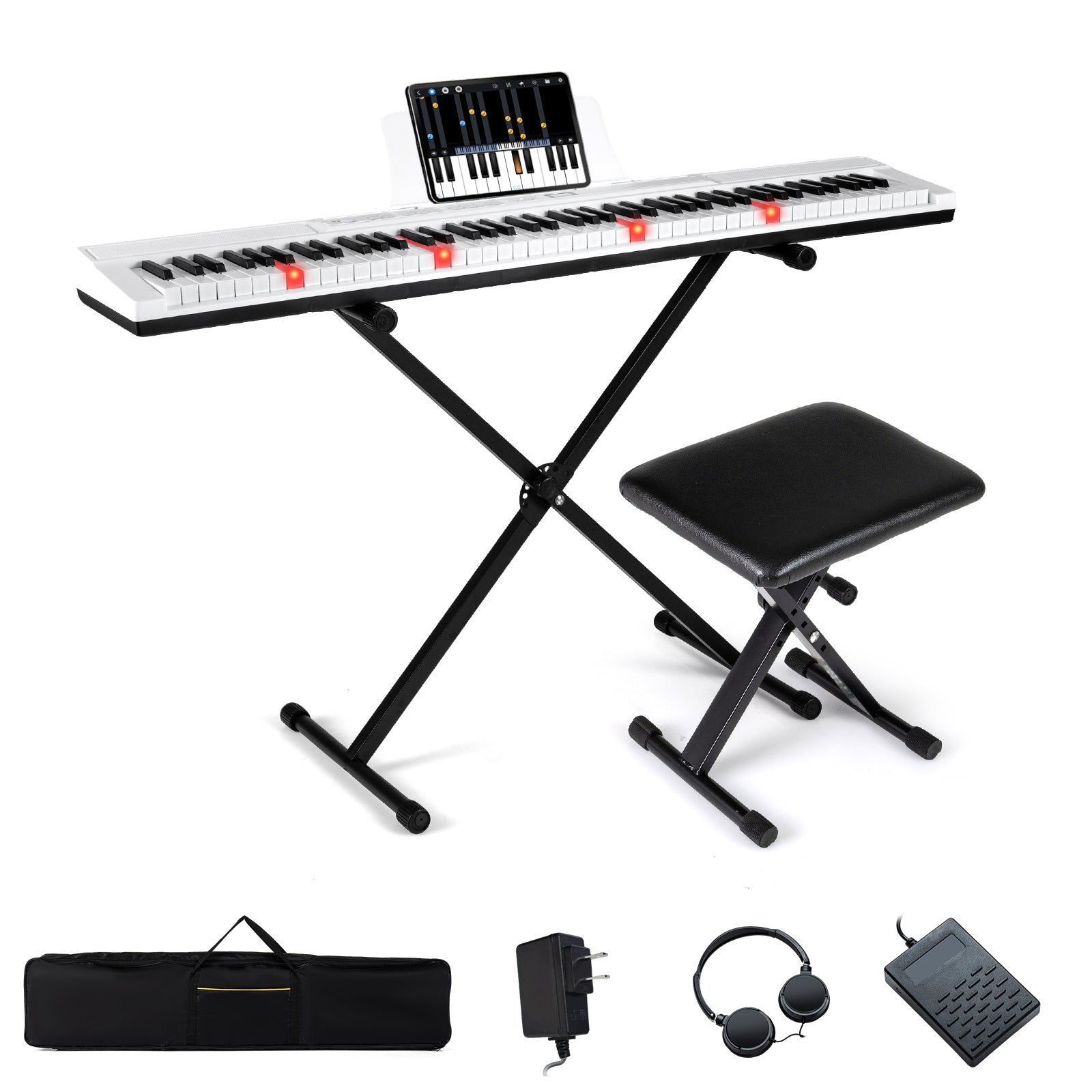 88-Key Electric Piano Keyboard with Adjustable Stand and Portable Bag-White