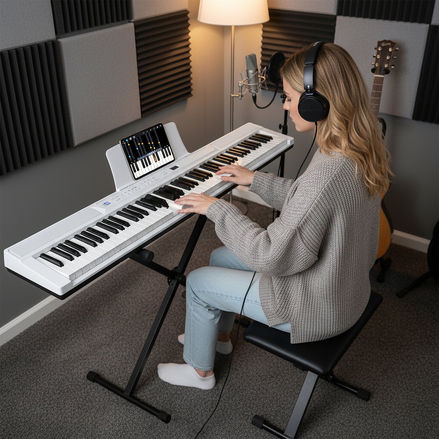 88-Key Electric Piano Keyboard with Adjustable Stand and Portable Bag-White