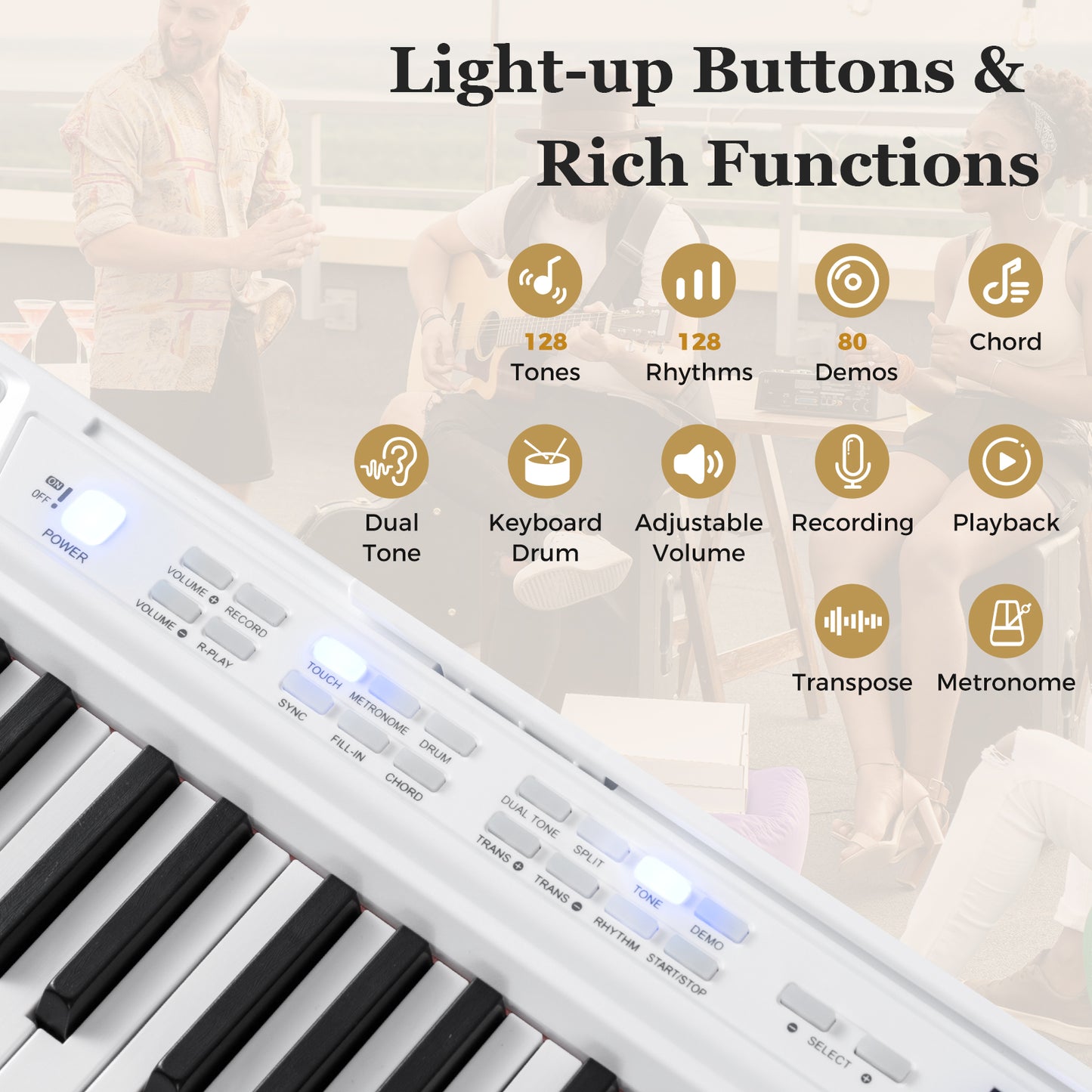 88-Key Electric Piano Keyboard with Adjustable Stand and Portable Bag-White