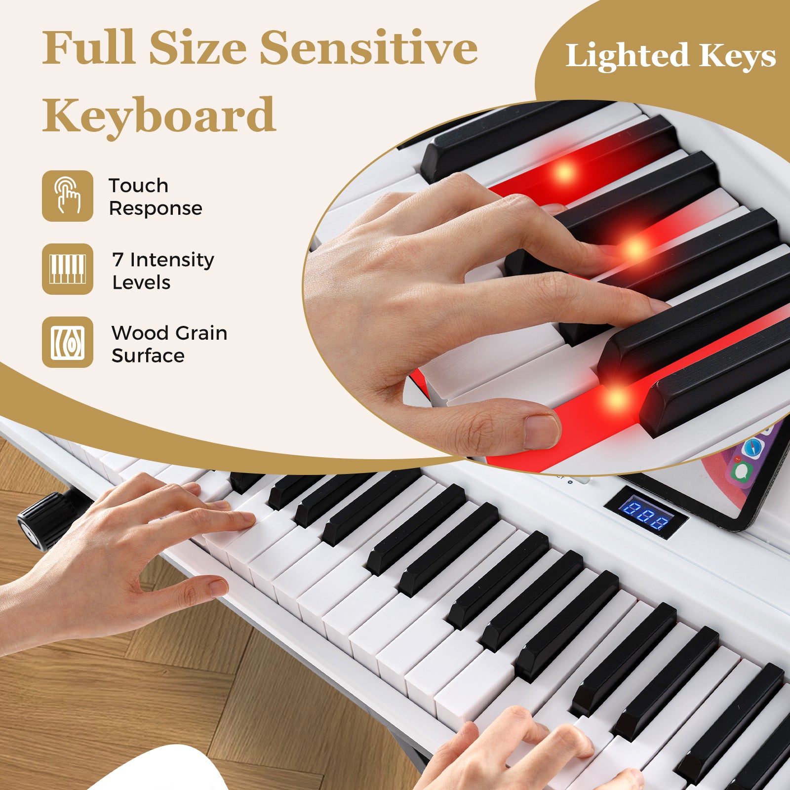88-Key Electric Piano Keyboard with Adjustable Stand and Portable Bag-White