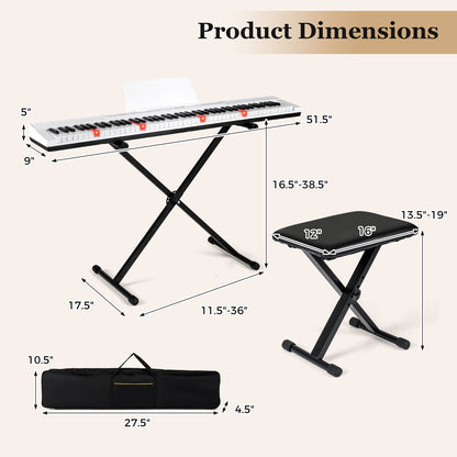 88-Key Electric Piano Keyboard with Adjustable Stand and Portable Bag-White